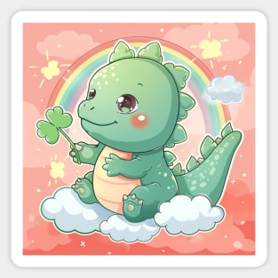 Cute Godzilla happy mood hold a clover in St Patricks day Sticker